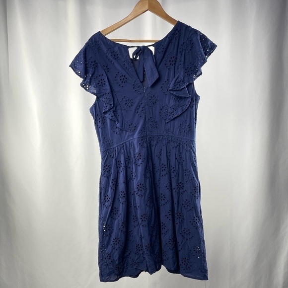 Chris McLaughlin Ruffle Eyelet Cotton‎ Dress in Navy Size 16 - Picture 2 of 4